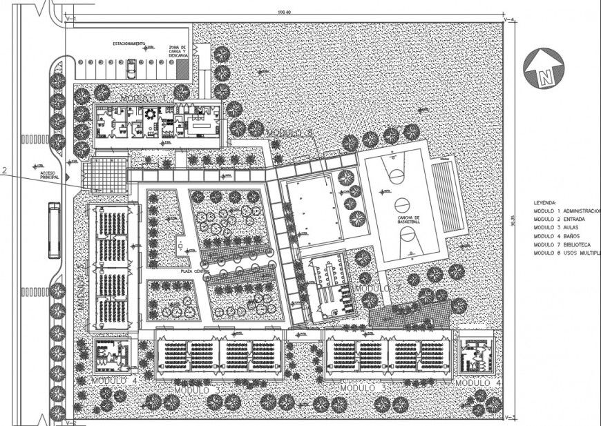 Primary school distribution layout and landscaping structure details dwg file