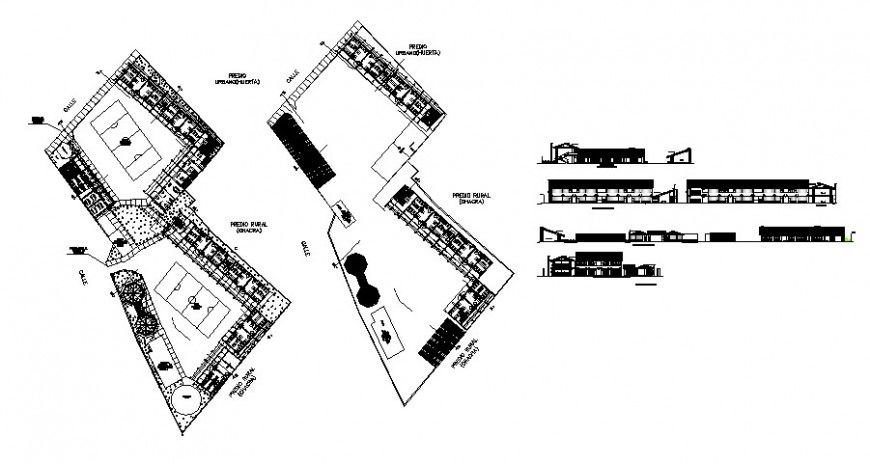 Primary school elevation, section and floor plan cad drawing details dwg file