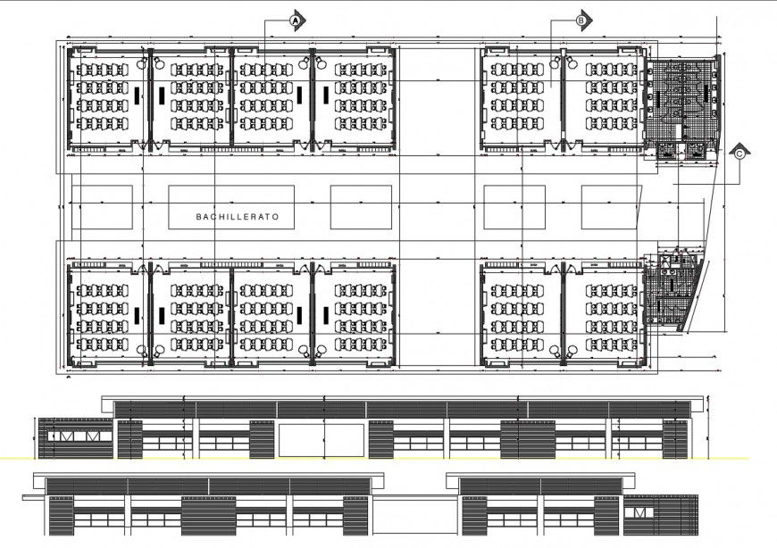 Primary school elevations and distribution plan drawing details dwg file