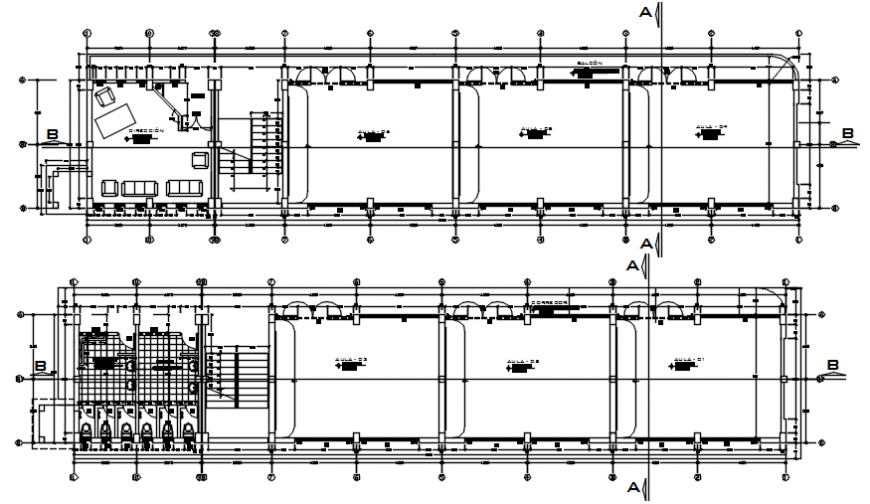 Primary school first and second floor plan cad drawing details dwg file