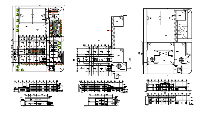 Primary school plan, elevation and section autocad file