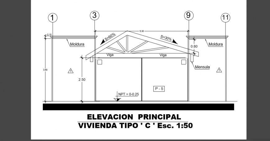 Principal Elevation layout design drawing of Villa design