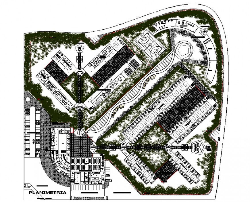 Prison site plan drawing in dwg file.