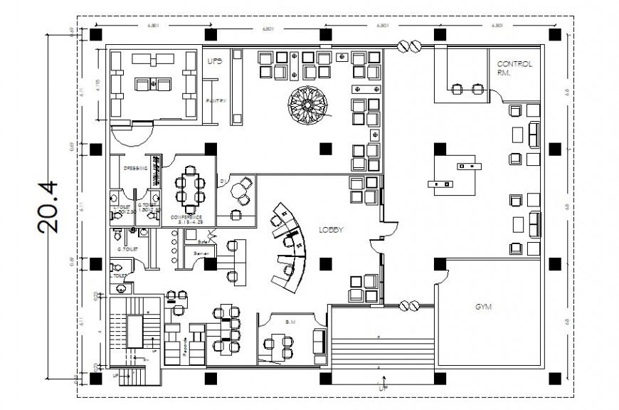 Private bank office distribution plan with furniture cad drawing details dwg file
