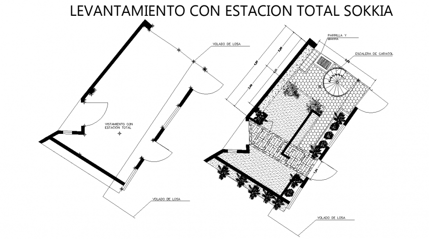 Private garden layout plan and landscaping structure details dwg file