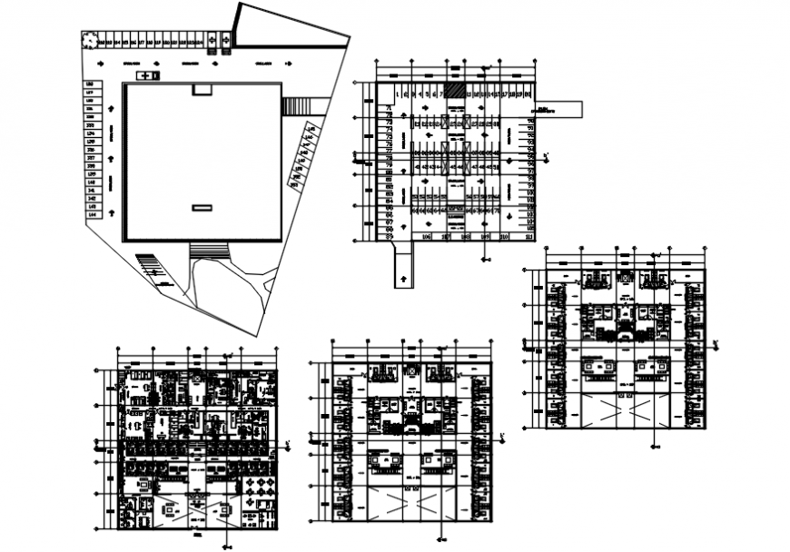 Private hospital floor plan distribution and structure details dwg file