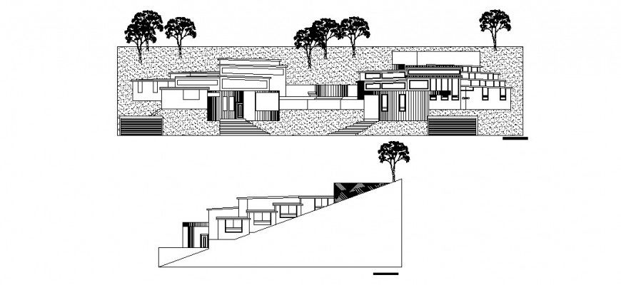 Private resort elevation detail drawing in dwg AutoCAD file.