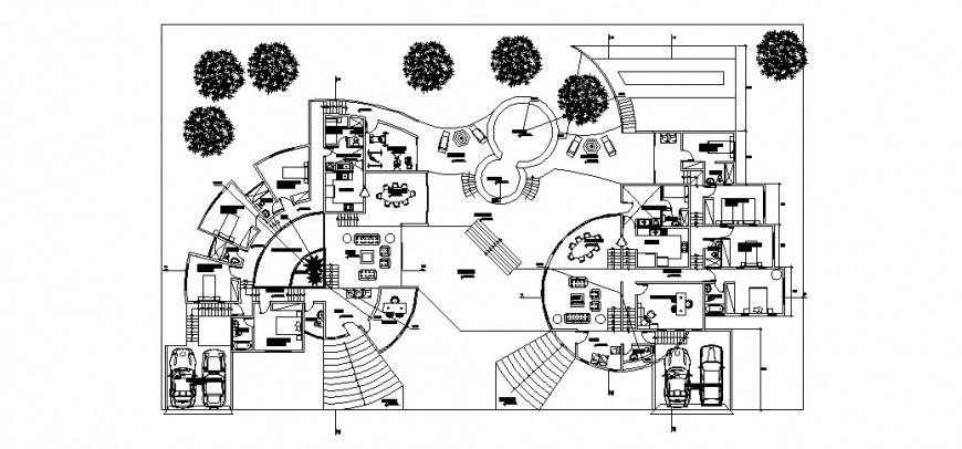 Private resort layout plan in dwg AutoCAD file.