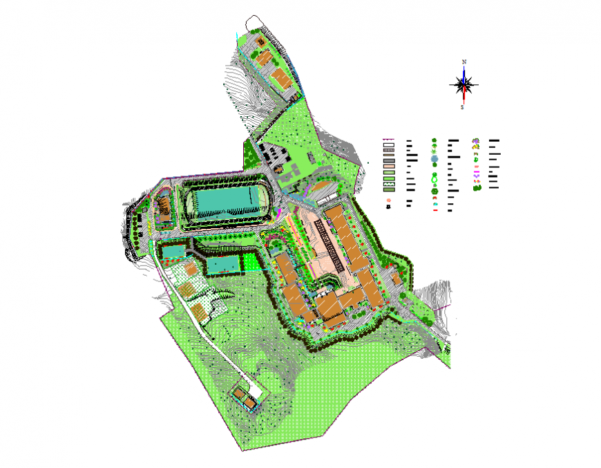 Private school landscaping design and structure details dwg file