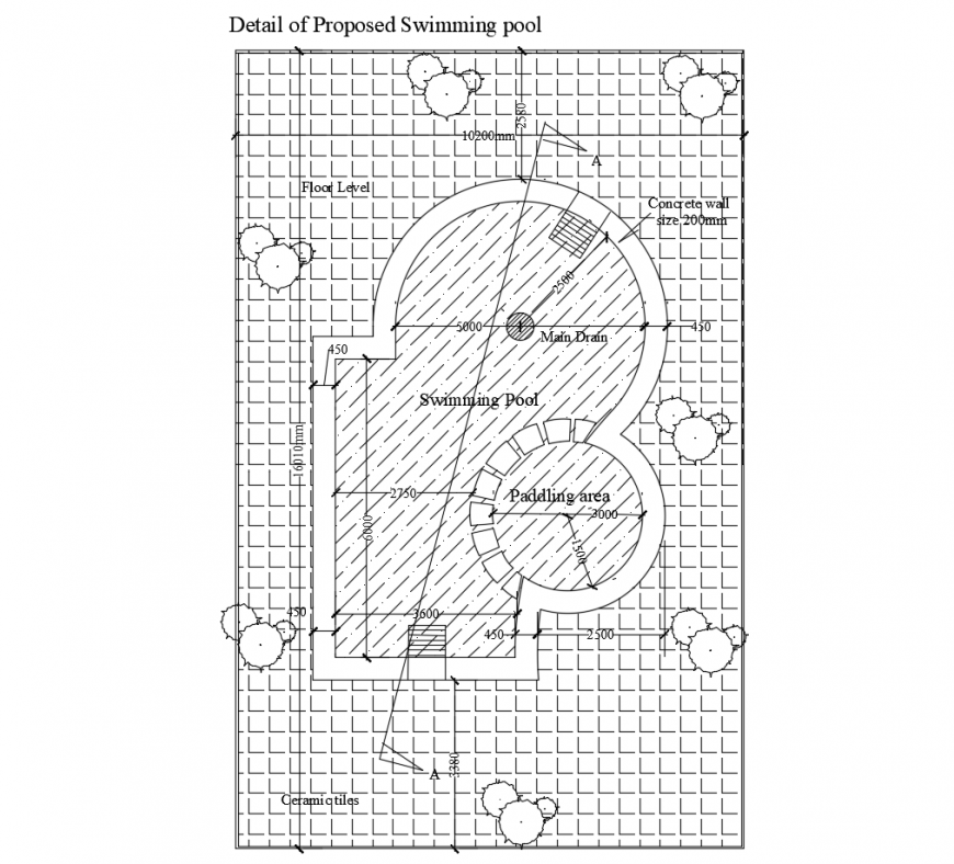 Private swimming pool architecture layout plan cad drawing details dwg file