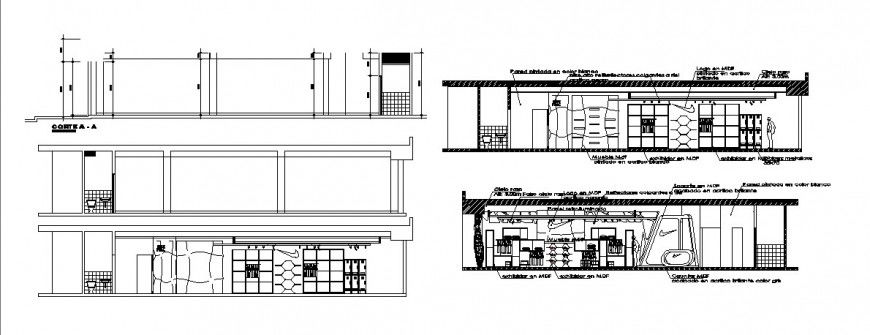 Professional store building elevation and section cad drawing details dwg file