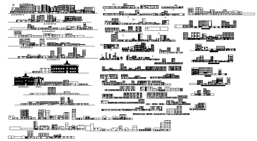 Profiles of the historic center of Chiclayo elevation and section detail dwg file