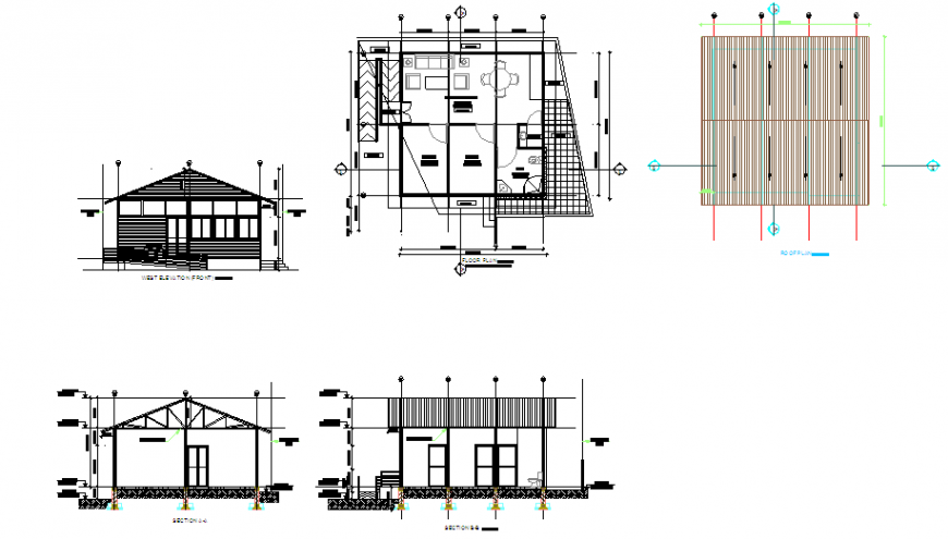 Project design of elevation section of living place design drawing