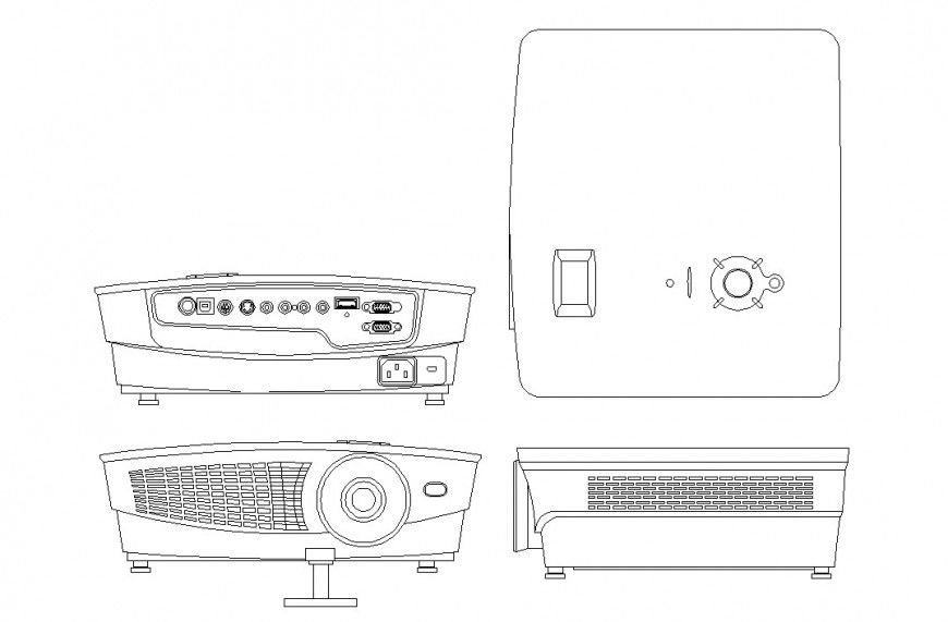 Projector plan and elevation detail dwg file