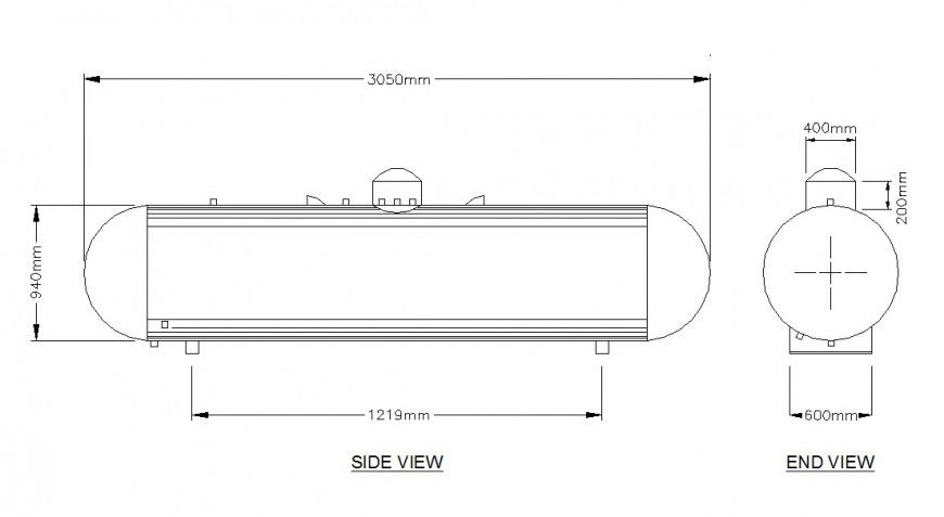 Propane tank detail 2d view layout file in autocad format
