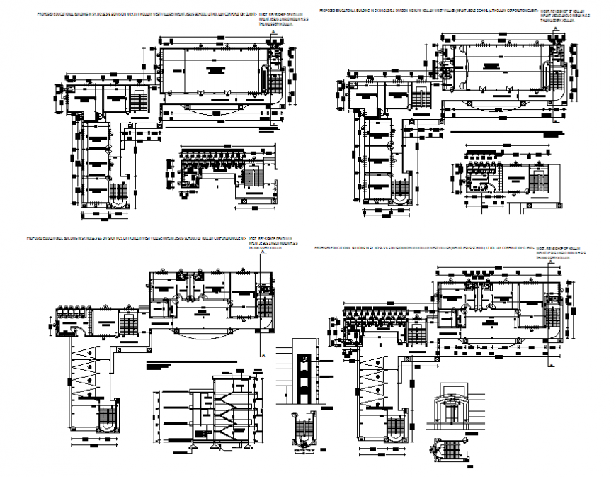 Propose education school building section, floor plan and framing plan details dwg file