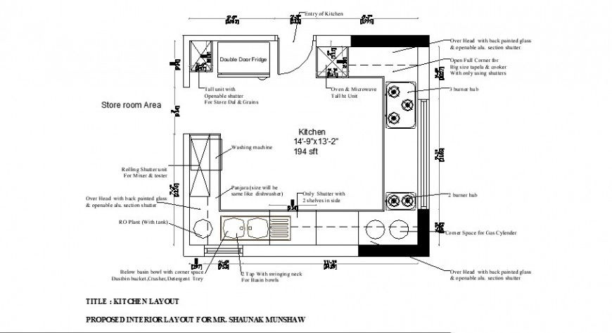 Propose interior layout and kitchen layout plan cad drawing details dwg file