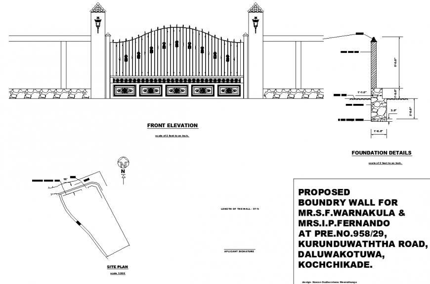 Proposed boundry wall of residence drawing in dwg file.