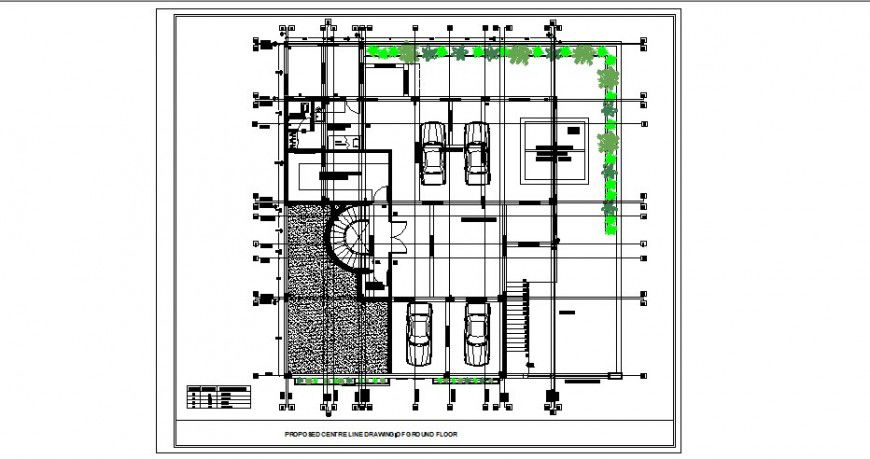 Proposed centre line drawing of ground floor of bungalow dwg file