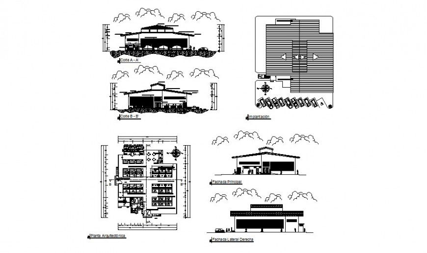 Proposed draft municipal market elevation, section and plan details dwg file