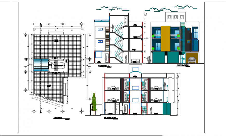 Proposed Elevation & Section design of architectural living place design drawing
