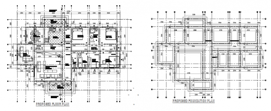 Proposed floor plan and foundation plan of a apartment dwg file