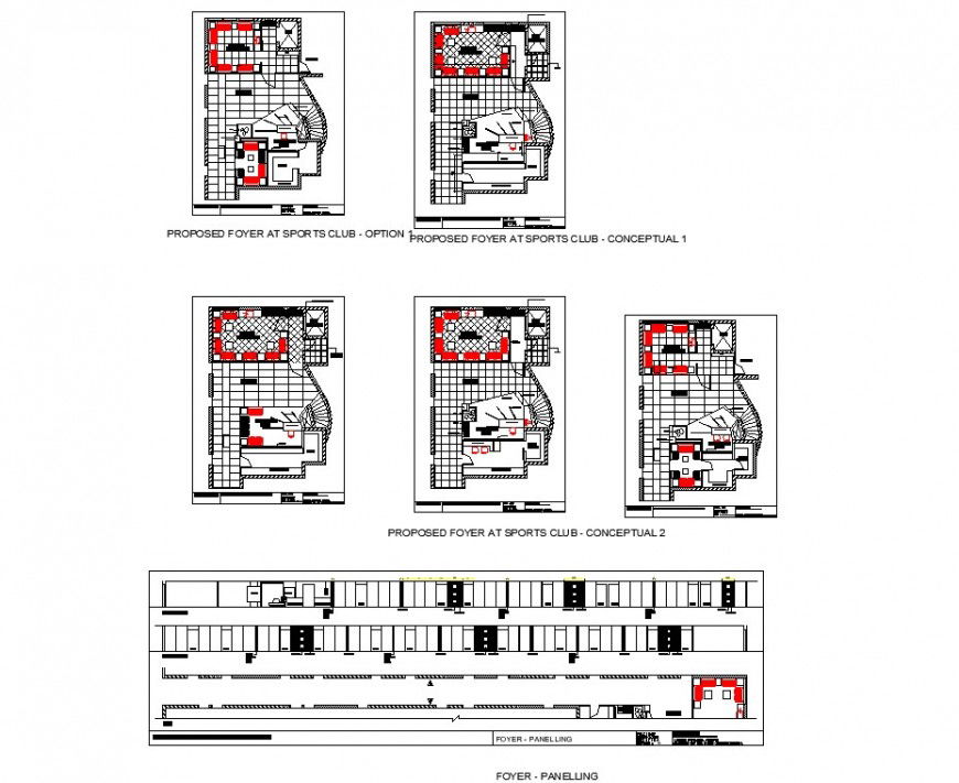 Proposed foyer at sports club conceptual plan detail dwg file