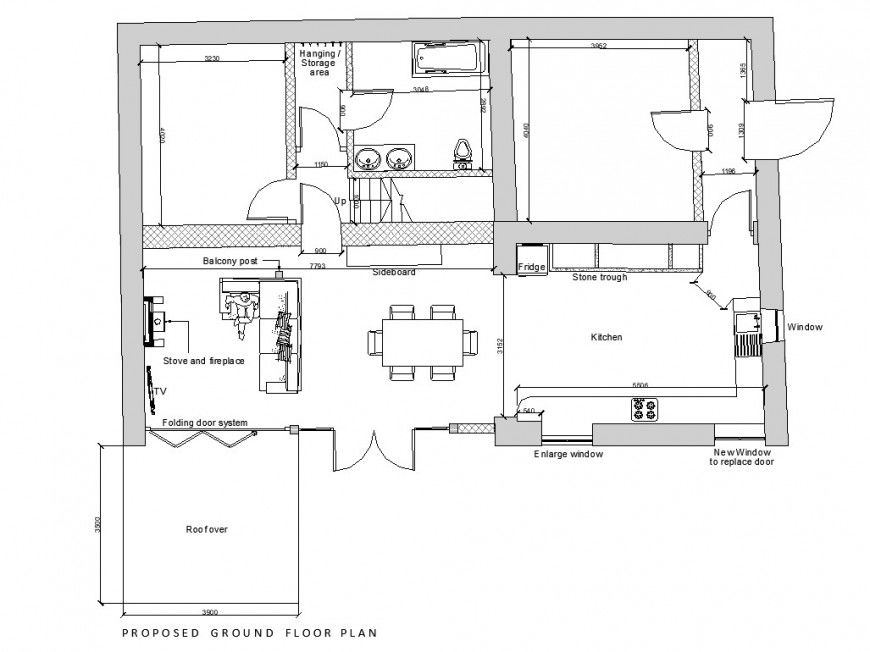 Proposed ground floor home planning autocad file