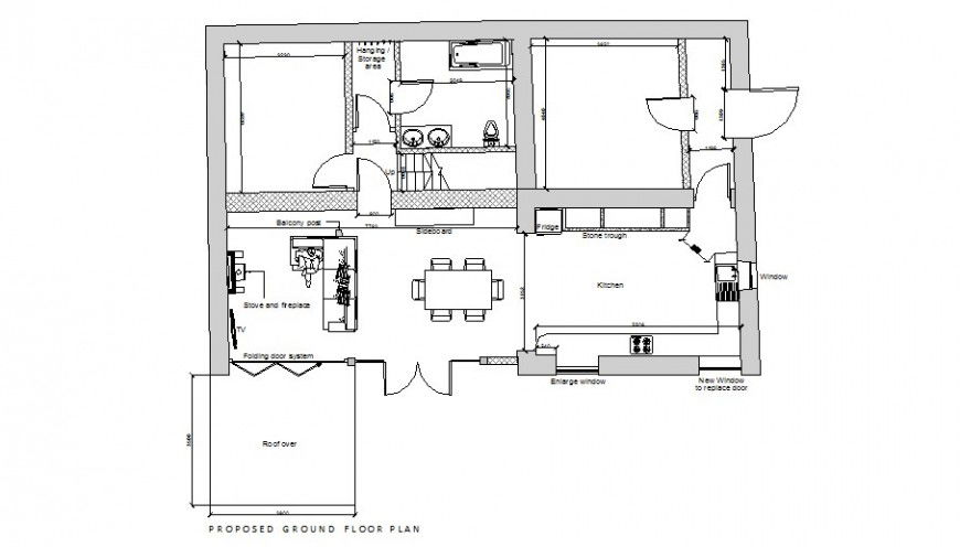 Proposed ground floor layout plan details of house dwg file