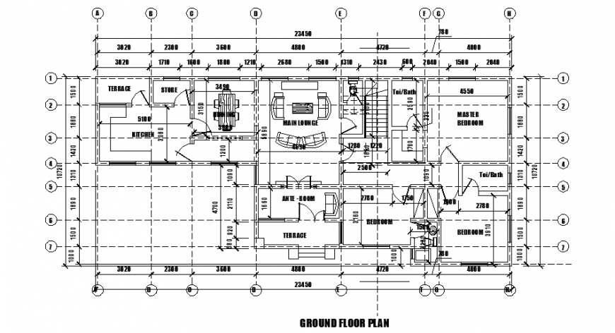 Proposed Ground floor plan design of residential Pent house design drawing