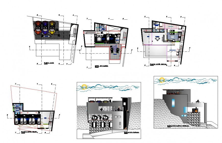 Proposed house plan and elevation detail dwg file