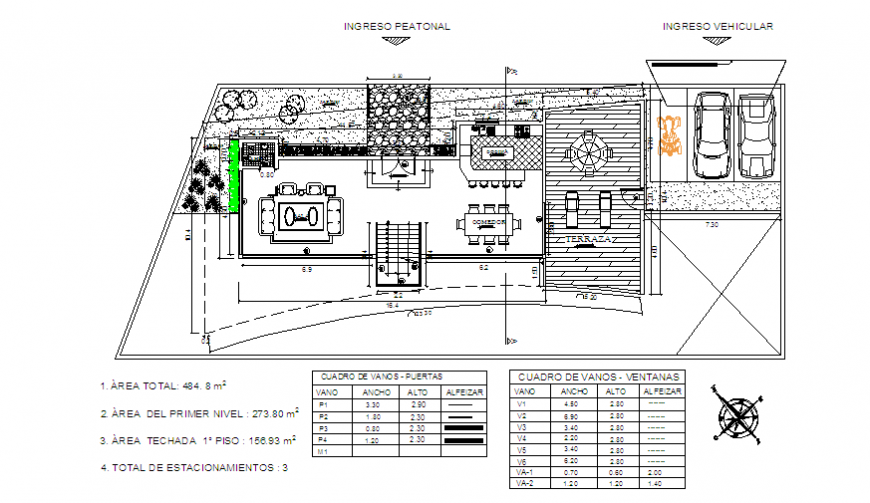 Proposed Layout of beach house on slope design drawing