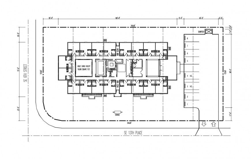 Proposed layout plan and site plan details of office building dwg file