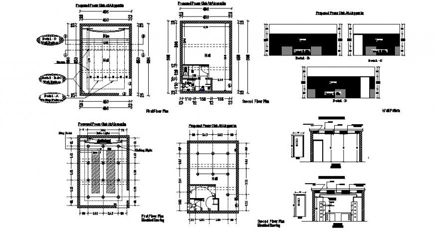 Proposed press club ceiling plan, constructive section and auto-cad details dwg file