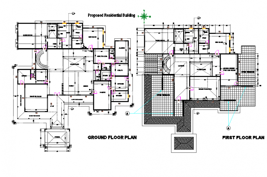 Proposed residential building plan detail dwg file