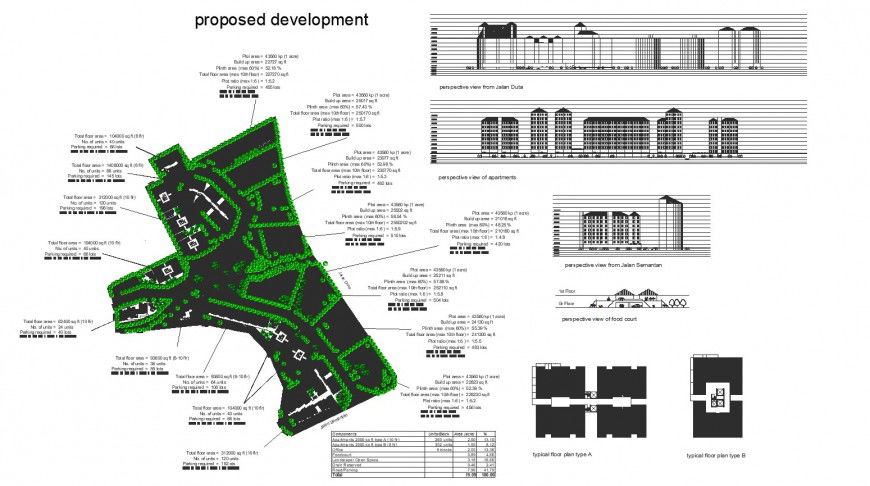 Proposed urban development layout plan in dwg AutoCAD file.