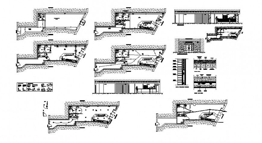 Pub-cocktail lounge restaurant elevation, section and plan details dwg file