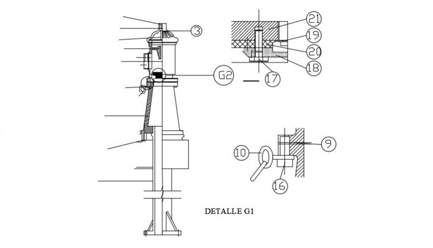Public faucet electrical installation and section details dwg file
