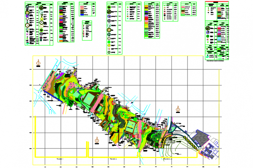 Public garden landscaping structure, plan and tree and plants details dwg file
