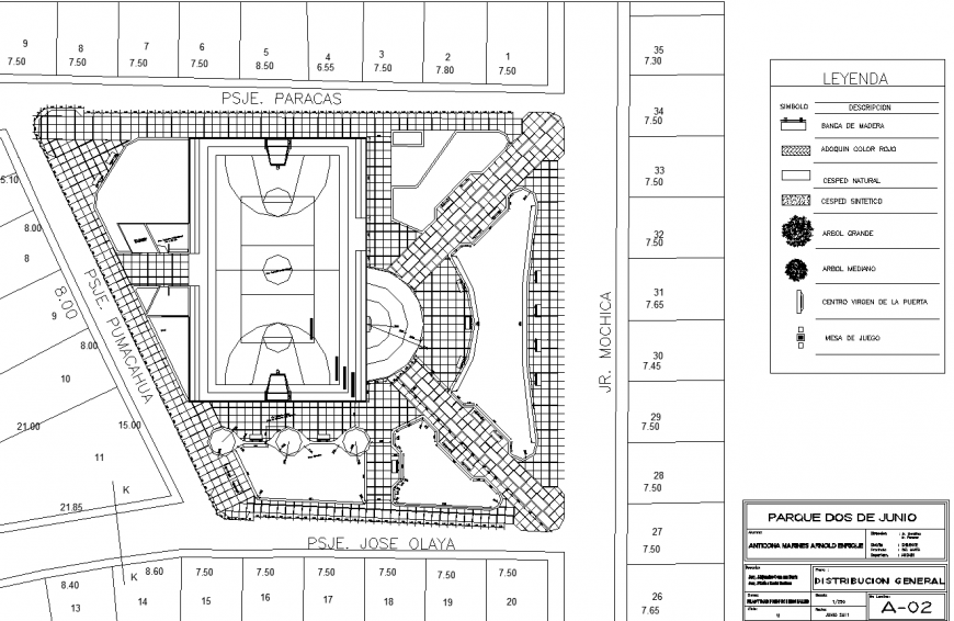 Public garden plan detail drawing in dwg file.
