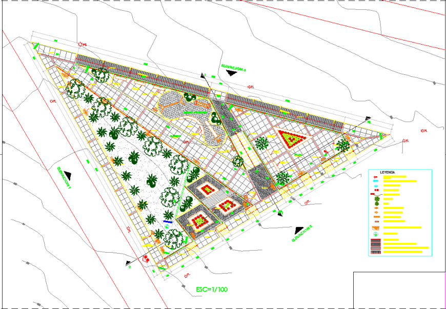 Public Garden site detail plan drawing in dwg file.