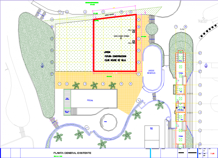 Public garden site plan drawing in dwg file.