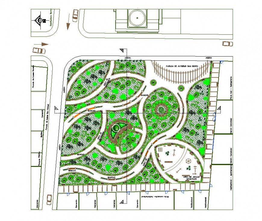 Public Garden structure layout plan 2d view in autocad format