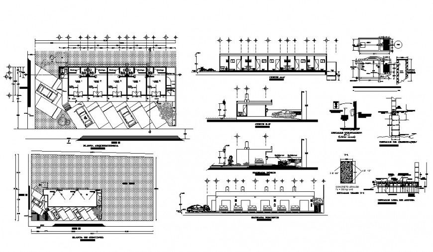 Public hygiene services elevation, section, plan, installation and structure cad drawing details dwg file