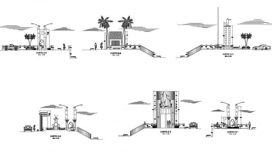 Public park detail section 2d view layout file in autocad format