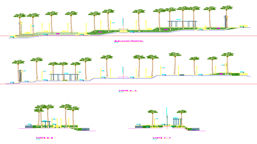 Public park section drawing in dwg file.