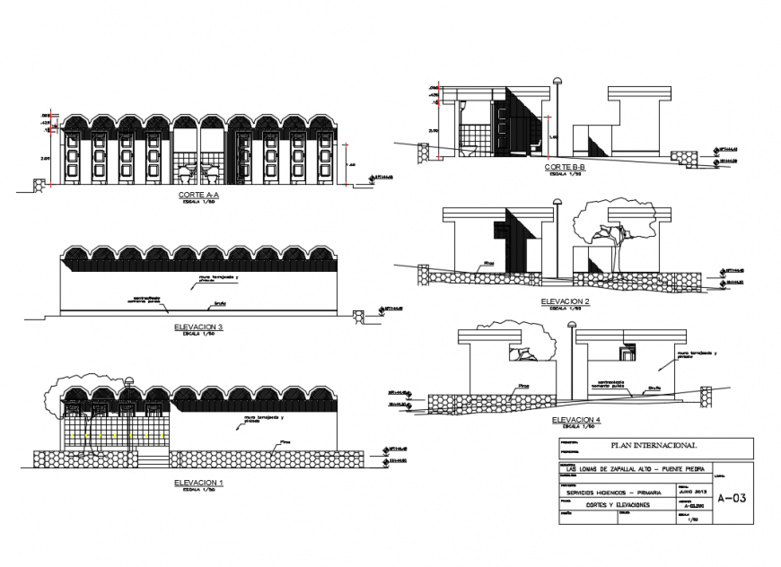 Public toilet all sided elevation and sections cad drawing details dwg file