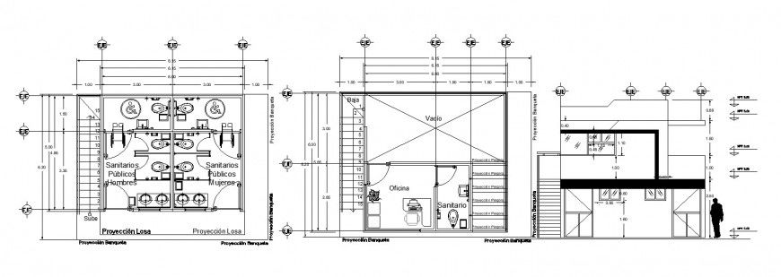 Public toilet and office drawing in dwg file.