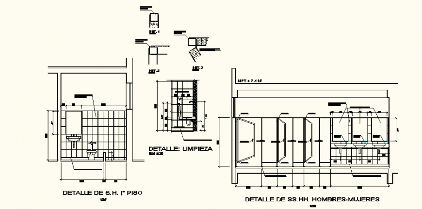 Public toilet detail elevation drawing in dwg AutoCAD file.