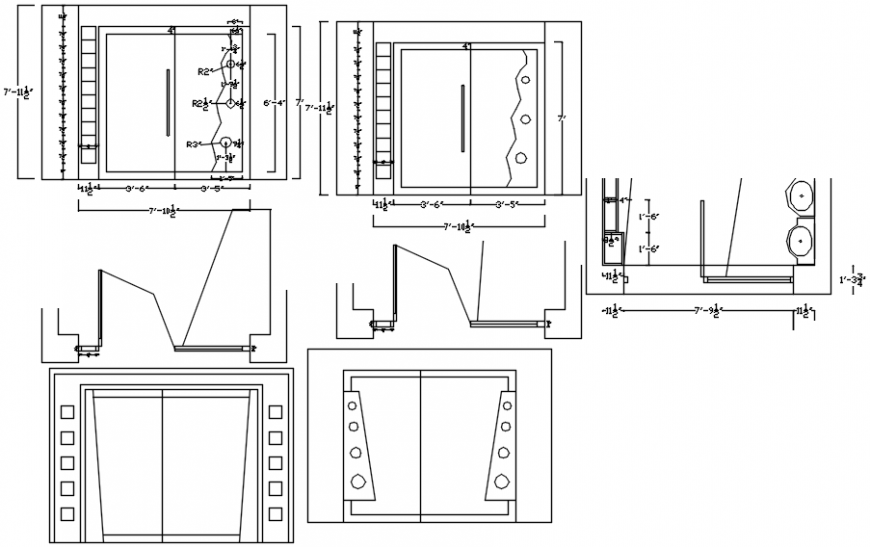 Public toilet installation and door and interior drawing details dwg file